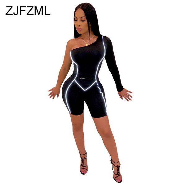 reflective striped skinny playsuit women one shoulder long sleeve short bodysuit streetwear backless bodycon party overall, Black;white
reflective striped skinny playsuit women one shoulder long sleeve short bodysuit streetwear backless bodycon party overall, Black;white