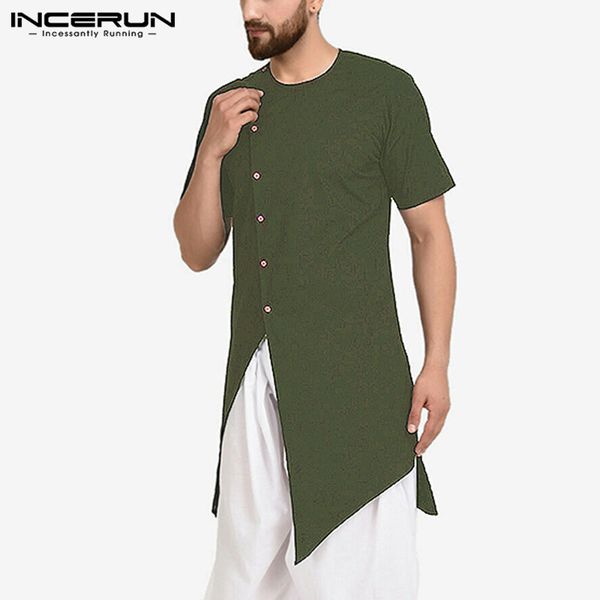 men shirt clothes solid color 2020 button vintage kurtas cotton short sleeve muslim kaftan irregular long shirts incerun, White;black
men shirt clothes solid color 2020 button vintage kurtas cotton short sleeve muslim kaftan irregular long shirts incerun, White;black