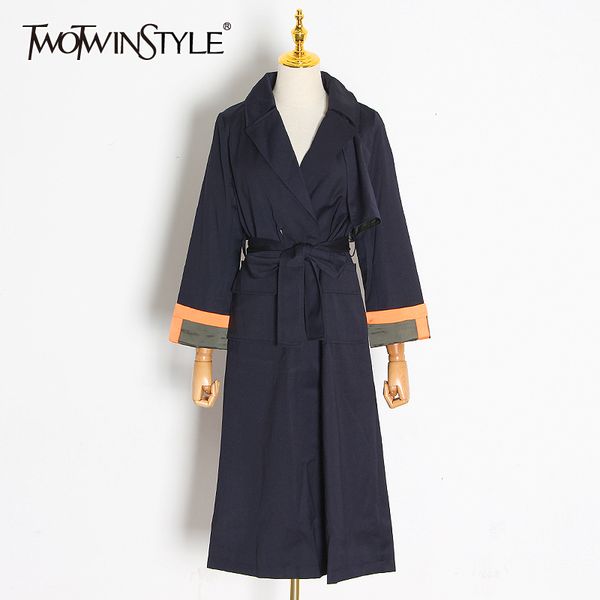 twotwinstyle elegant pathwork hit color women windbreaker lapel collar long sleeve high waist lace up trench coat female fashion, Tan;black
twotwinstyle elegant pathwork hit color women windbreaker lapel collar long sleeve high waist lace up trench coat female fashion, Tan;black