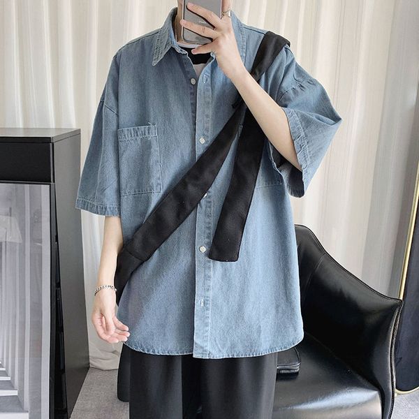 2020 summer new youth popular solid color korean loose men's short-sleeved denim shirt fashion casual single-breasted top, White;black
2020 summer new youth popular solid color korean loose men's short-sleeved denim shirt fashion casual single-breasted top, White;black