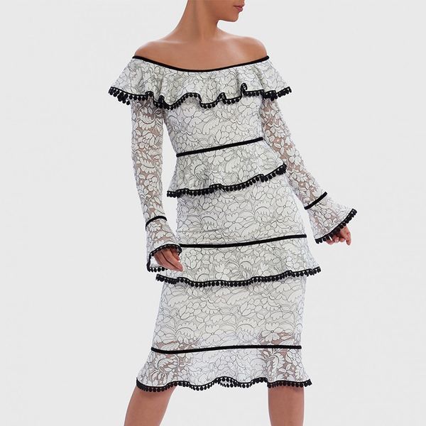 2020 designer ins womens lace ruffled bodycon dresses spring long sleeve slash neck evening dress elegant holiday mini dress, Black;gray
2020 designer ins womens lace ruffled bodycon dresses spring long sleeve slash neck evening dress elegant holiday mini dress, Black;gray