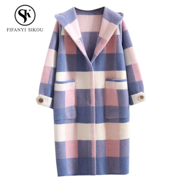 fashion plaid mink cashmere long cardigan coat hooded sweater women casual knitting sweaters coat winter thick warm outerwear, White;black
fashion plaid mink cashmere long cardigan coat hooded sweater women casual knitting sweaters coat winter thick warm outerwear, White;black
