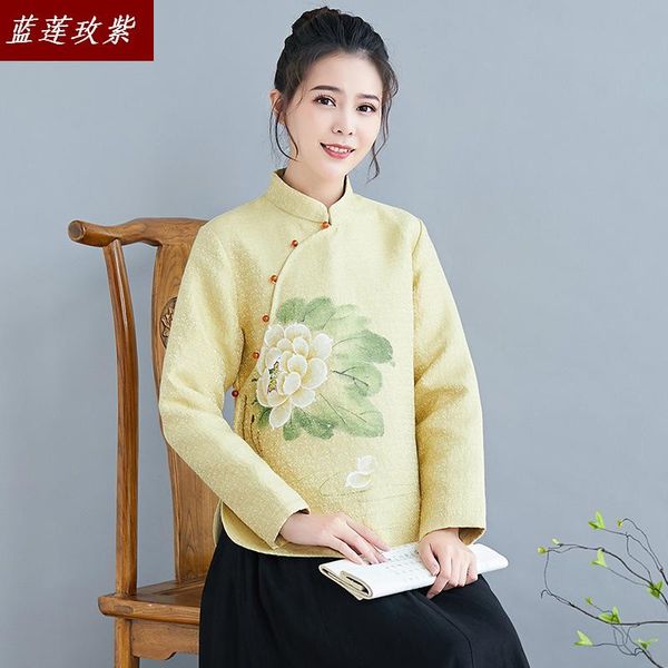 lady' slim short coats womens retro chinese wind 2019 autumn winters stand collar printed pure color long sleeve coat female, Black;brown
lady' slim short coats womens retro chinese wind 2019 autumn winters stand collar printed pure color long sleeve coat female, Black;brown