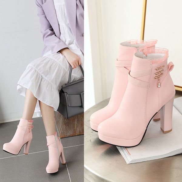 lady boots brand women's shoes round toe chunky heel lace up clogs platform bootee woman 2019 ladies fashion ankle high heel, Black
lady boots brand women's shoes round toe chunky heel lace up clogs platform bootee woman 2019 ladies fashion ankle high heel, Black