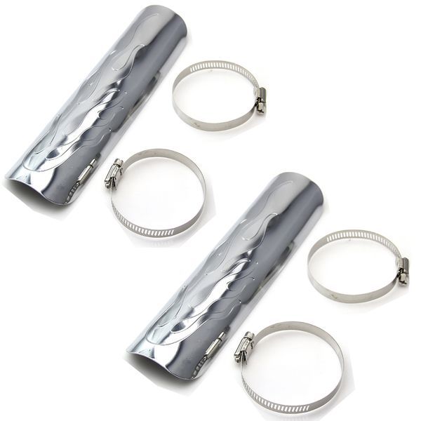 universal 2x flame style chrome-steel motorcycle exhaust muffler pipe heat shield cover with 46mm-70mm clamps for #6773
universal 2x flame style chrome-steel motorcycle exhaust muffler pipe heat shield cover with 46mm-70mm clamps for #6773