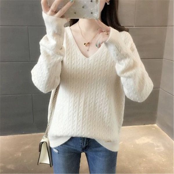 2019 autumn winter women sweater v-neck pullover knitted loose long sleeve women's fashion sweater single size 19107, White;black
2019 autumn winter women sweater v-neck pullover knitted loose long sleeve women's fashion sweater single size 19107, White;black
