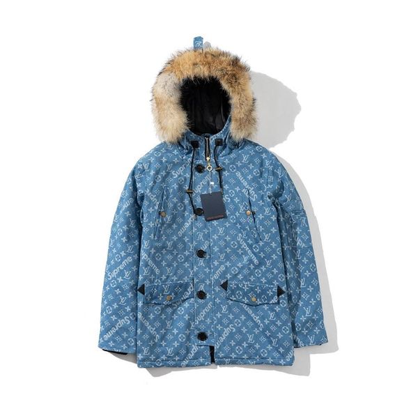 19fw luxurious brands design full logos print denim jeans fur collar hooded winterbreaker coat men women outdoor sweatshirt jackets, Gray;blue
19fw luxurious brands design full logos print denim jeans fur collar hooded winterbreaker coat men women outdoor sweatshirt jackets, Gray;blue