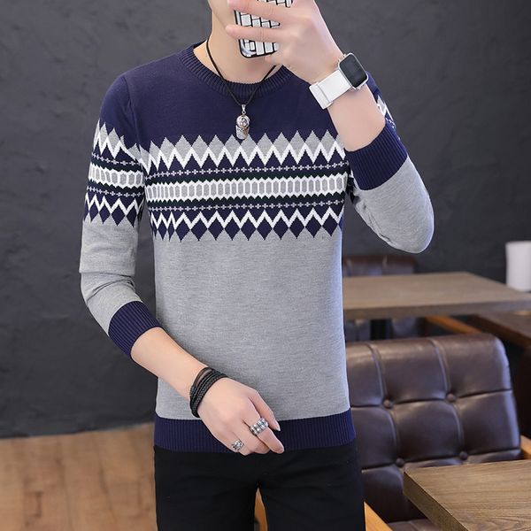 men's sweaters fall winter new round neck casual sweater striped youth slim trend bottoming shirt thin section, White;black
men's sweaters fall winter new round neck casual sweater striped youth slim trend bottoming shirt thin section, White;black