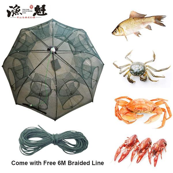 folded portable hexagon 4/6/8/10/12 hole automatic fishing shrimp trap fishing net fish shrimp minnow crab baits cast mesh trap