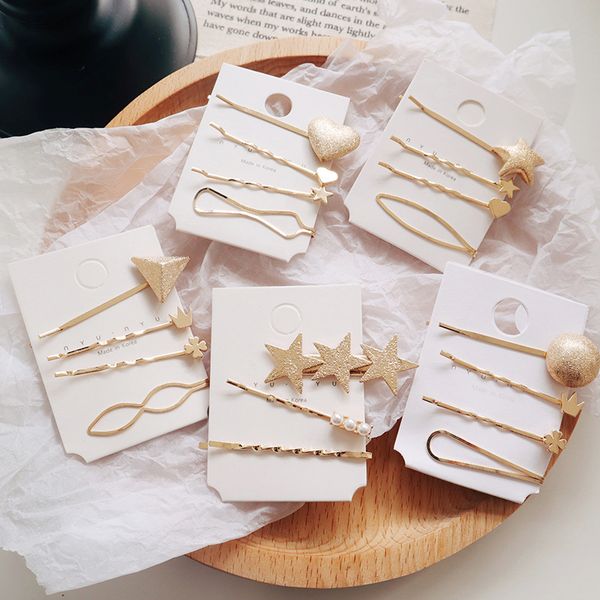 korea fashion scrub metal geometric hair clip for women girl round star flower crown metallic pearl hairpin hair accessories z31, Golden;white 
korea fashion scrub metal geometric hair clip for women girl round star flower crown metallic pearl hairpin hair accessories z31, Golden;white