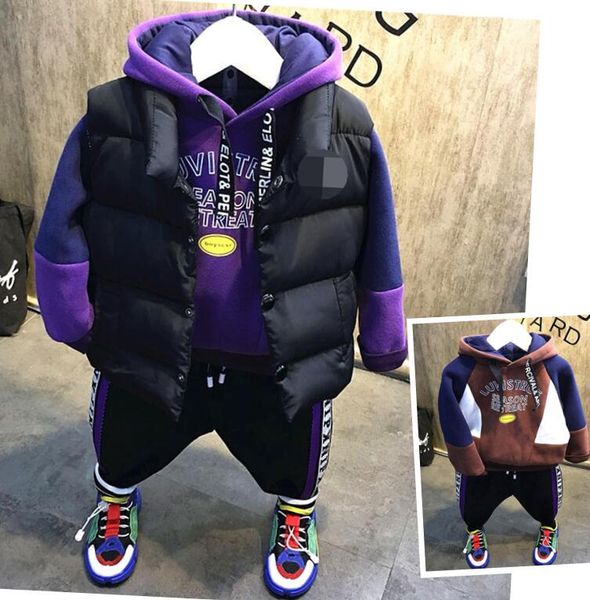 children boys clothes set suit sports suits boys kid infant toddler clothes set vest +plush hoodie+ plush pants children, White
children boys clothes set suit sports suits boys kid infant toddler clothes set vest +plush hoodie+ plush pants children, White