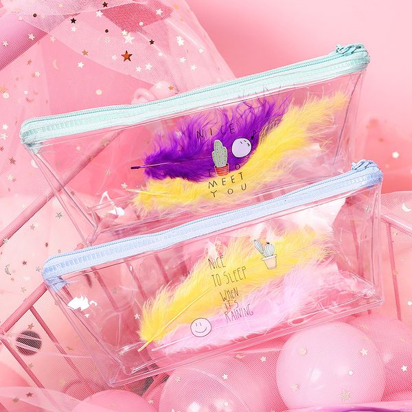 creative transparent pencil case cute cartoon simple feather decorated pvc zipper pencil case korean stationery
creative transparent pencil case cute cartoon simple feather decorated pvc zipper pencil case korean stationery