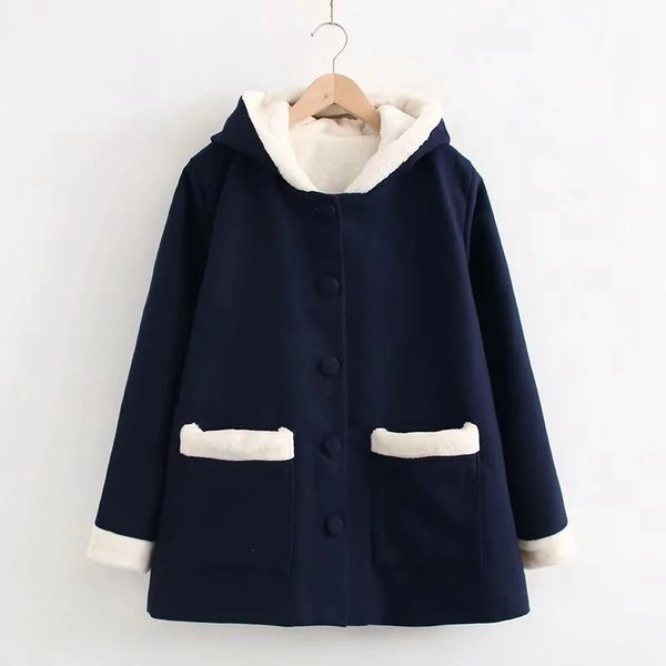2019 autumn women thicken coat outerwear winter cashmere warm woolen blend ear hooded mori girl coats femininos jacket afc264, Black
2019 autumn women thicken coat outerwear winter cashmere warm woolen blend ear hooded mori girl coats femininos jacket afc264, Black