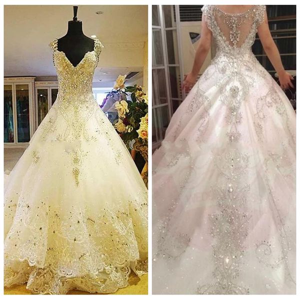 2021 bling bling crystal beaded a line wedding dresses lace applique chapel train tulle lace bridal gowns vestidos de marriage, White
2021 bling bling crystal beaded a line wedding dresses lace applique chapel train tulle lace bridal gowns vestidos de marriage, White