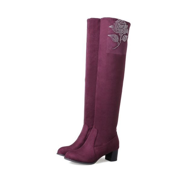 women's boots/knee boots/leg boots/ground suede/stretch cloth/pointed/square heel/heel height 5cm/drill/flower/leg/sdl&1799, Black
women's boots/knee boots/leg boots/ground suede/stretch cloth/pointed/square heel/heel height 5cm/drill/flower/leg/sdl&1799, Black