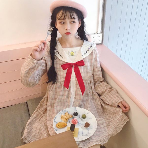 casual dresses 2021 japanese college style cute lolita women sweet sailor collar kawaii bow full sleeve vintage plaid ruffles student dress, Black;gray
casual dresses 2021 japanese college style cute lolita women sweet sailor collar kawaii bow full sleeve vintage plaid ruffles student dress, Black;gray