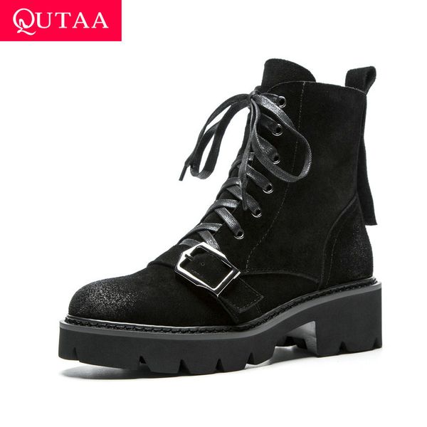 qutaa 2020 retro square middle heel cow suede ankle boots lace up motorcycle boots buckle metal decoration women shoes size34-39, Black
qutaa 2020 retro square middle heel cow suede ankle boots lace up motorcycle boots buckle metal decoration women shoes size34-39, Black
