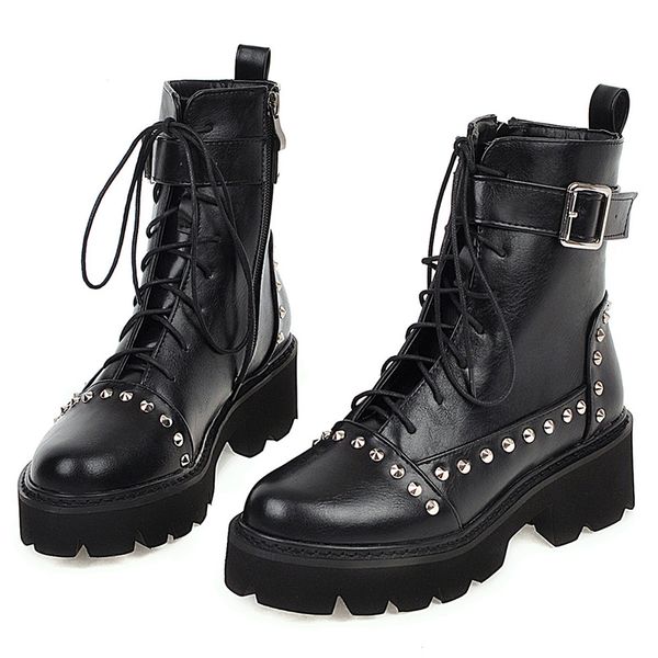 rivet military boots women lace up black leather ankle boots mid heel goth style short boots for autumn
rivet military boots women lace up black leather ankle boots mid heel goth style short boots for autumn