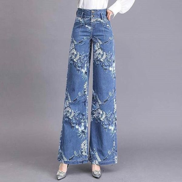 spring fall fashion womens clothing high waisted floral pattern printed denim trousers, woman wide leg jeans pants, Blue
spring fall fashion womens clothing high waisted floral pattern printed denim trousers, woman wide leg jeans pants, Blue