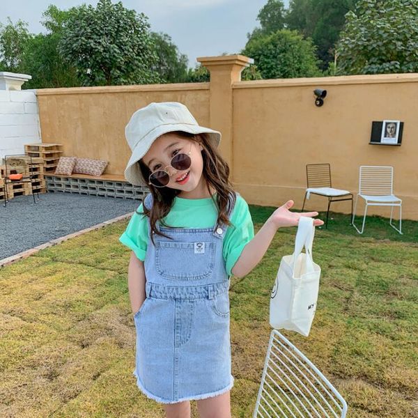2020 korea style baby girls denim dress fashion spring kids girls dresses 2-7t, Red;yellow