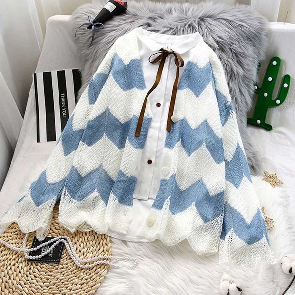 women's knits & tees striped cardigans jacket female 2021 summer sweater v-neck long sleeves loose knitted lady coat, White
women's knits & tees striped cardigans jacket female 2021 summer sweater v-neck long sleeves loose knitted lady coat, White