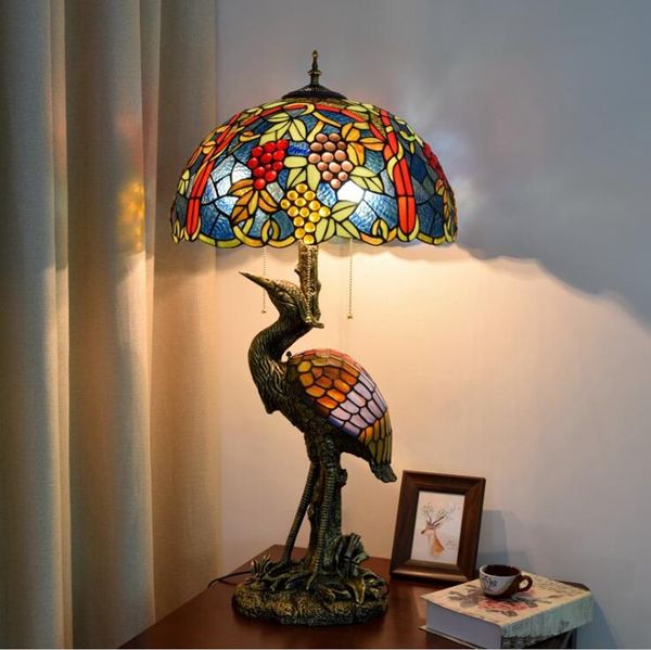 European Table Lamps Pastoral Style Grape Decoration Glass Table Lamp Living Room Dining Room Tiffany Stained Glass Table Lamp
