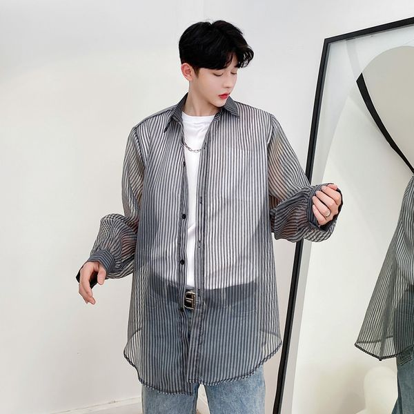 men breathable translucent stripe long sleeve casual thin shirt male women streetwear hip hop sunscreen shirt, White;black
men breathable translucent stripe long sleeve casual thin shirt male women streetwear hip hop sunscreen shirt, White;black