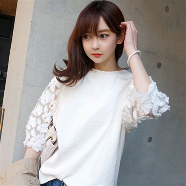 2019 summer seven-sleeve female t- t- shirt student all-match small shirt round collar bf loose middle sleeve lace, White
2019 summer seven-sleeve female t- t- shirt student all-match small shirt round collar bf loose middle sleeve lace, White