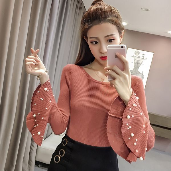 autumn winter woman knitting flare sleeve beading elegant solid sweaters pullovers girls knitted knitwear women gt960, White;black
autumn winter woman knitting flare sleeve beading elegant solid sweaters pullovers girls knitted knitwear women gt960, White;black