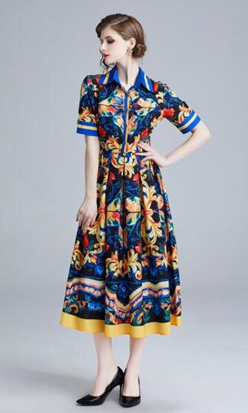 european summer new fashion lapel short sleeve retro print waist swing dress, Black;gray
european summer new fashion lapel short sleeve retro print waist swing dress, Black;gray