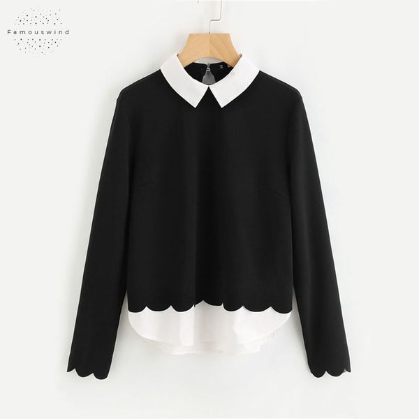 work contrast women blouses collar and hem scalloped color block long sleeve elegant office ladies blouse, White
work contrast women blouses collar and hem scalloped color block long sleeve elegant office ladies blouse, White
