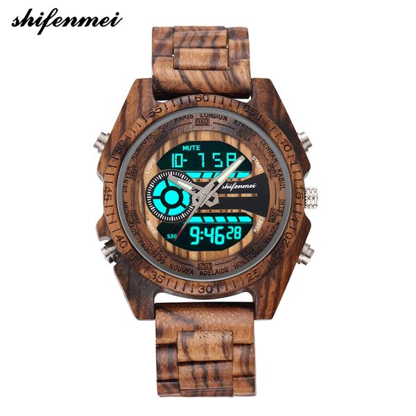 shifenmei 2139 antique mens zebra and ebony wood watches with double display business watch in wooden digital quartz watch y19051503, Slivery;brown
shifenmei 2139 antique mens zebra and ebony wood watches with double display business watch in wooden digital quartz watch y19051503, Slivery;brown