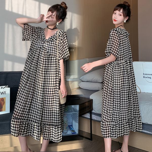 0813# maternity clothes summer chiffon plaid short sleeve loose stylish dress for pregnant women mom dress, White
0813# maternity clothes summer chiffon plaid short sleeve loose stylish dress for pregnant women mom dress, White