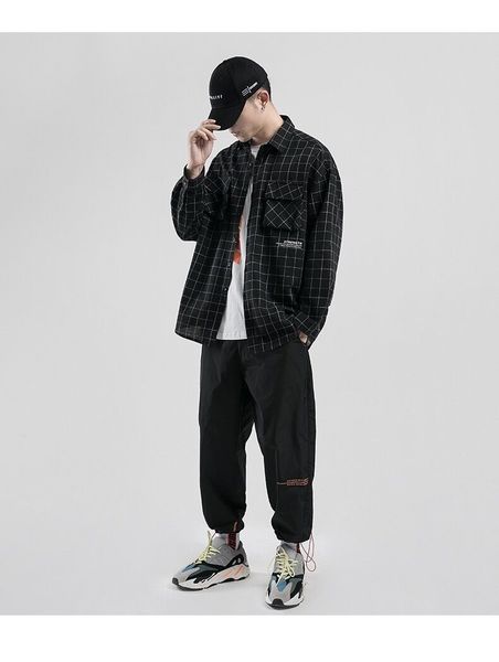 men plaid shirt fashion casual black streetwear punk hip hop clothing chic handsome outerwear holiday student wear, White;black
men plaid shirt fashion casual black streetwear punk hip hop clothing chic handsome outerwear holiday student wear, White;black