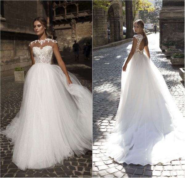 2020 lace wedding dresses jewel sleeveless appliques beach bridal gowns hollow back sweep train a line wedding dress robe de mariee, White
2020 lace wedding dresses jewel sleeveless appliques beach bridal gowns hollow back sweep train a line wedding dress robe de mariee, White
