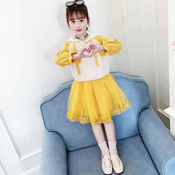 2019 new children's clothing girls long-sleeved hooded sweater skirt suit spring and autumn fashion casual mesh skirt, White
2019 new children's clothing girls long-sleeved hooded sweater skirt suit spring and autumn fashion casual mesh skirt, White