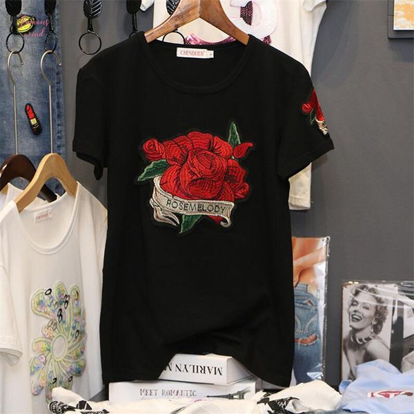 rose embroidery tees 2019 women summer short sleeve t shirt fashion cotton loose korean t shirts tx037, White
rose embroidery tees 2019 women summer short sleeve t shirt fashion cotton loose korean t shirts tx037, White