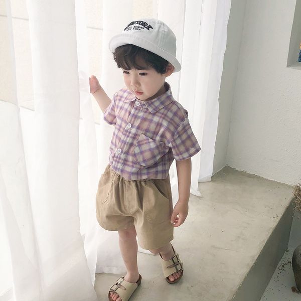 child babys designer summer new suit boy short sleeve plaid shirts loose shorts two piece set kids summer casual clothes, White 
child babys designer summer new suit boy short sleeve plaid shirts loose shorts two piece set kids summer casual clothes, White