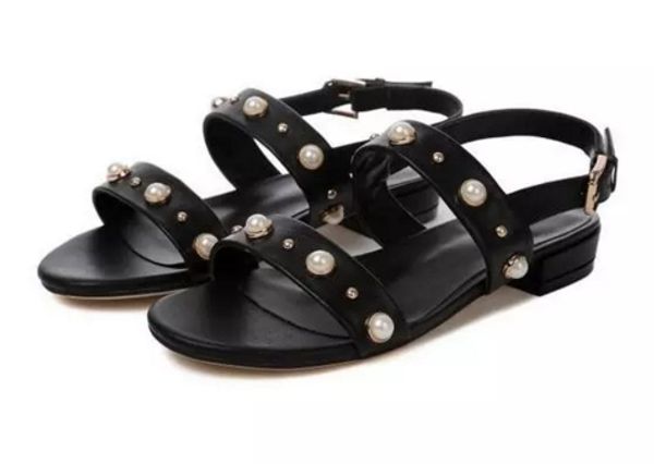 brand pearls gladiator sandals open toe ankle buckle flat heel genuine leather sandals 2017 beach summer shoes size 40, Black
brand pearls gladiator sandals open toe ankle buckle flat heel genuine leather sandals 2017 beach summer shoes size 40, Black
