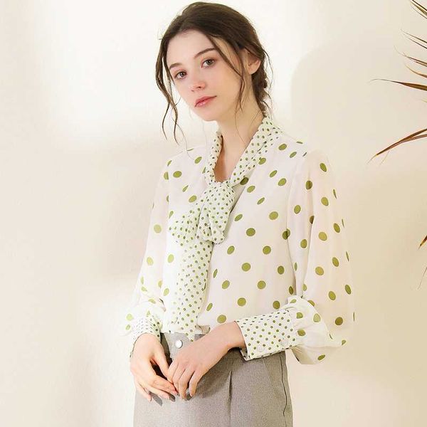 women's blouses & shirts runway shirt bow collar long sleeves dots printed fashion blouse, White
women's blouses & shirts runway shirt bow collar long sleeves dots printed fashion blouse, White