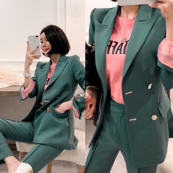 set female 2019 spring korean version temperament double-breasted slim suit jacket fashion pants professional two-piece women, White
set female 2019 spring korean version temperament double-breasted slim suit jacket fashion pants professional two-piece women, White