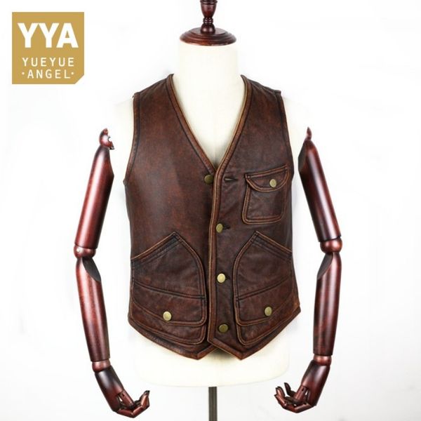 vintage genuine cow leather vest men business slim real leather waistcoat multi-pocket sleeveless jackets plus size, Black
vintage genuine cow leather vest men business slim real leather waistcoat multi-pocket sleeveless jackets plus size, Black