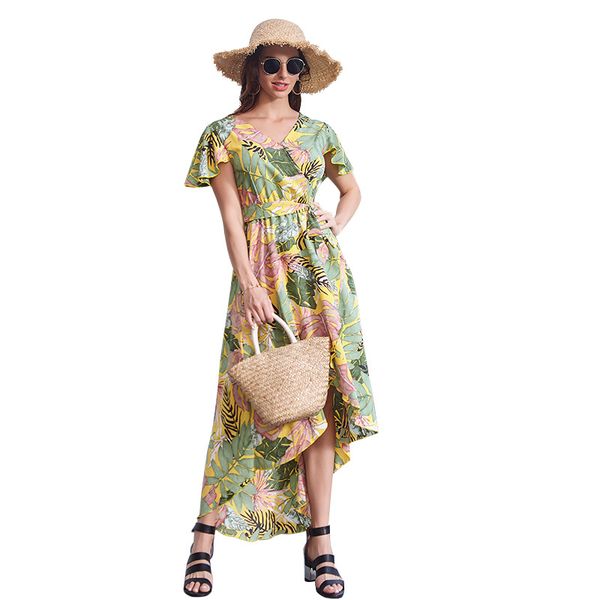 women irregular dress summer boho vintage party print dress elegant beach long chiffon, White
women irregular dress summer boho vintage party print dress elegant beach long chiffon, White
