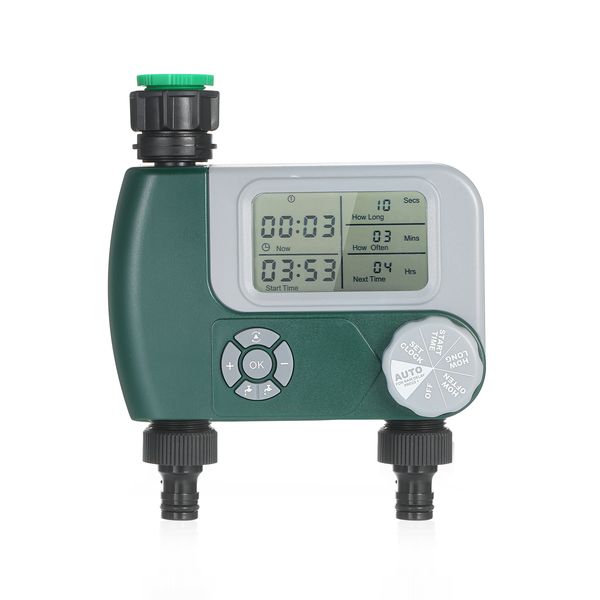 programmable digital hose faucet timer battery operated automatic watering sprinkler system irrigation controller with 2 outlet
programmable digital hose faucet timer battery operated automatic watering sprinkler system irrigation controller with 2 outlet