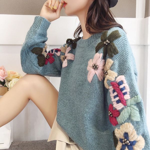 embroidered flowers pullover womens sweater autumn winter korean sweater fashion plus size knitted women pullover c5879, White;black
embroidered flowers pullover womens sweater autumn winter korean sweater fashion plus size knitted women pullover c5879, White;black