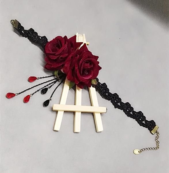 black lace lolita kill of wine red vampire rose crystal liu su lian necklace choker, Silver
black lace lolita kill of wine red vampire rose crystal liu su lian necklace choker, Silver