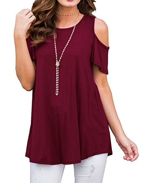 women's round-necked short-sleeved off-the-shoulder loose-shouldered t-shirt casual top, White
women's round-necked short-sleeved off-the-shoulder loose-shouldered t-shirt casual top, White