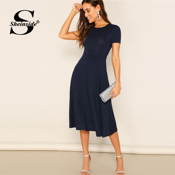 sheinside navy fit and flare solid dress elegant high waist a line dress 2019 summer stretchy ladies basics midi dress, Black;gray
sheinside navy fit and flare solid dress elegant high waist a line dress 2019 summer stretchy ladies basics midi dress, Black;gray