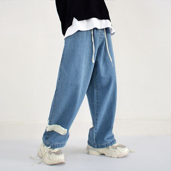 male streetwear hip hip vintage loose denim pant men drawstring adjustment casual loose straight jeans pant, Blue
male streetwear hip hip vintage loose denim pant men drawstring adjustment casual loose straight jeans pant, Blue