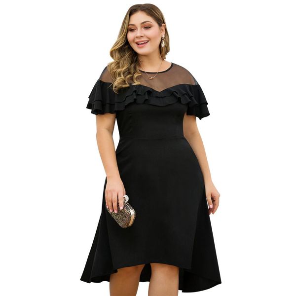original design european and american women's mesh stitching double ruffled waist swallowtail short sleeve large size dress, White
original design european and american women's mesh stitching double ruffled waist swallowtail short sleeve large size dress, White